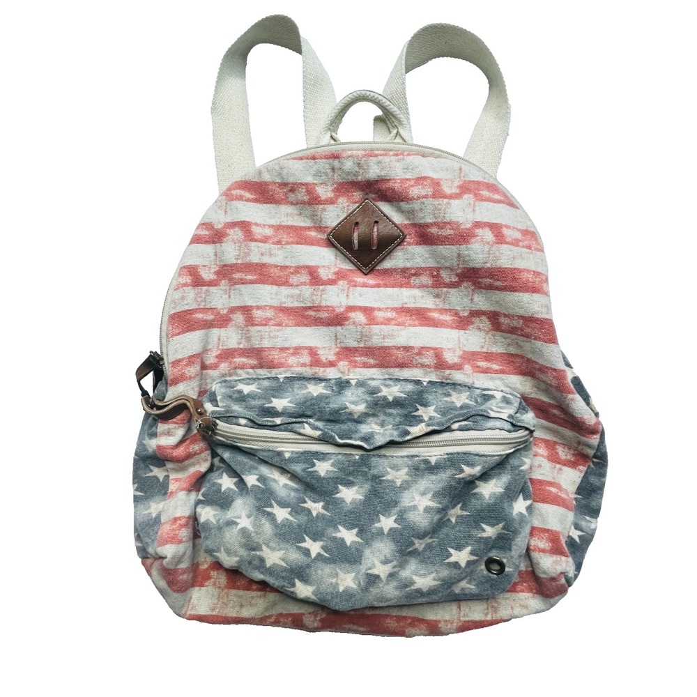 Madden Girl Backpack Stars Stripes Americana Denim Canvas Flag Design Rucksack